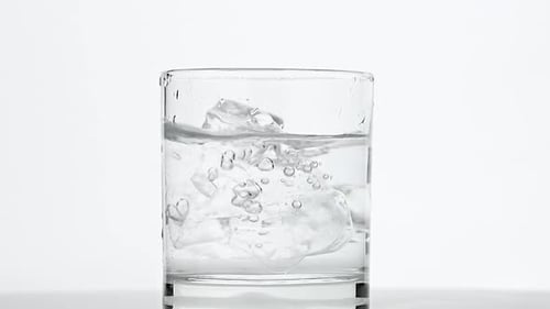 Ice Cubes Dropping Into a Glass of Water