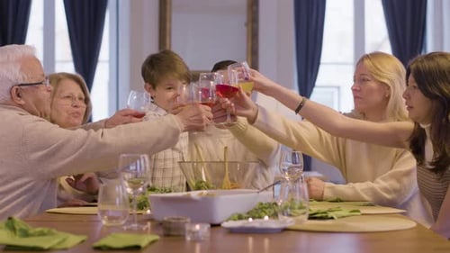 Family Raises Glasses at Festive Table Gathering