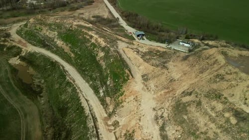 Aerial View of Abandoned Sand Quarry and Rural Landscape