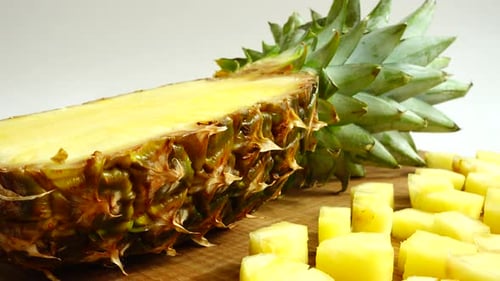 Halved Pineapple with Cubed Pineapple Fruit