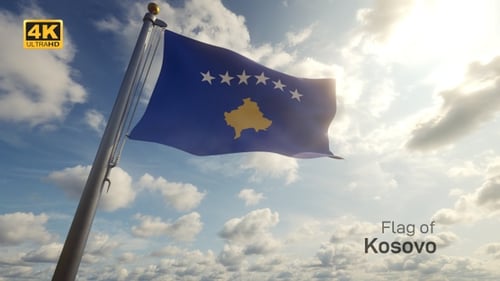 Kosovo National Flag Waving Proudly Against a Sunny Sky