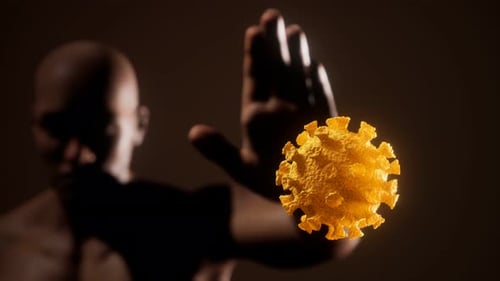 Scared Man Gesturing Stop Afraid of Coronavirus COVID-19 Infection