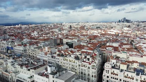 Aerial Shot of Residential Areas with Clouds Sailing Over Madrid Spain