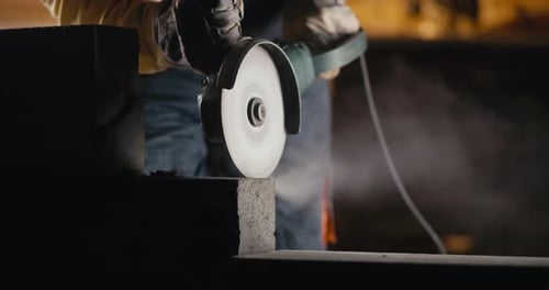 Crop Builder Cutting Concrete Block