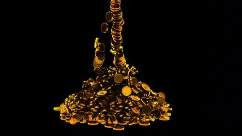 Animated 3D Gold Coins Falling And Accumulating Motion Loop