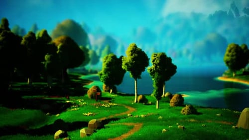 Cartoon Landscape with Hills and Forest
