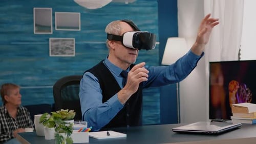 Adult Using Virtual Reality Headset at Home