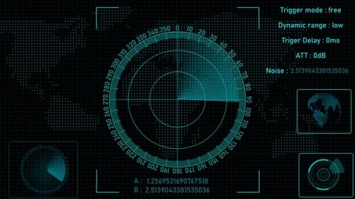 Futuristic HUD Radar Display with Global Map Data