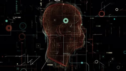 Futuristic Digital Human Head Data Network Loop