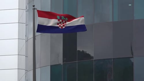 Croatian Flag Waving on Modern Building Facade