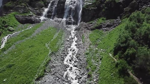 Mountain Waterfall Landscape. Waterfall Mountain View