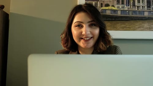 Beautiful Woman, Office Worker Using Laptop at Office. Female Freelance, Manager.