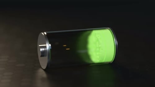 Battery charging process. Power level showed as green cells in increasing. 4K