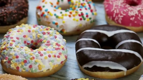 Assorted Donuts with Colorful Sprinkles and Icing