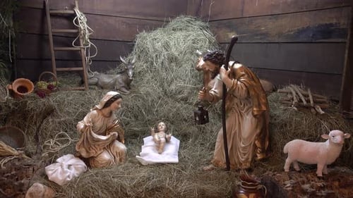 Christmas Nativity Scene with Mary, Joseph, and Jesus