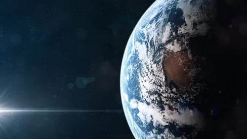Realistic Earth Globe Spinning in Space with Lens Flare