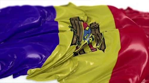 Moldova National Flag Waving with Fluid Shiny Fabric