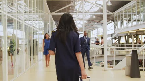 People Walking in Modern Office Building