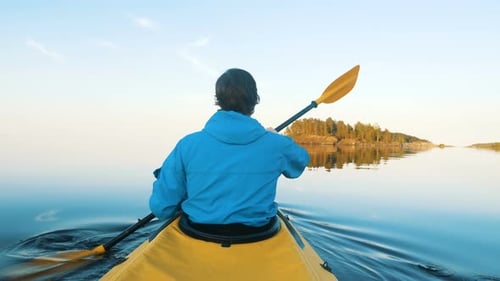 Outdoor Activities During Quarantine, Man Paddles Kayak Alone, Self-isolation