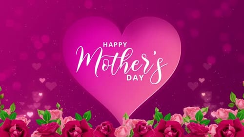 Elegant Happy Mother's Day Animation with Glowing Hearts and Roses