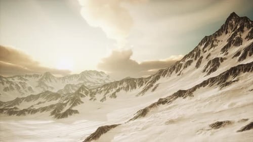 Winter Mountain Range Landscape at Sunset