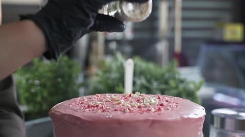 Decorating a Frosted Cake with Sprinkles
