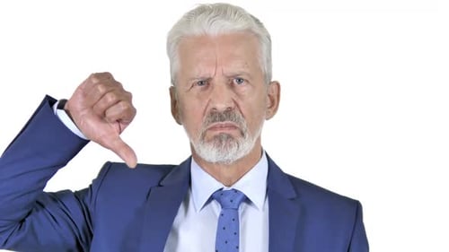 Thumbs Down By Old Businessman Isolated on White Background