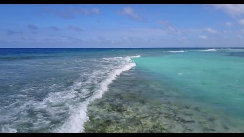 Aerial drone view sky of idyllic island beach trip by blue sea with white sandy background of a dayo
