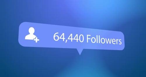 Profile icon, followers text and increasing numbers on speech bubble against blue background