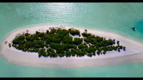 Aerial flying over scenery of paradise coastline beach trip by turquoise ocean with white sandy back