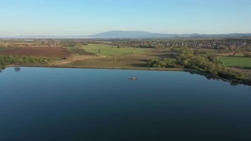 4K Aerial Drone Footage, Flight Above Beautiful Fishing Dam
