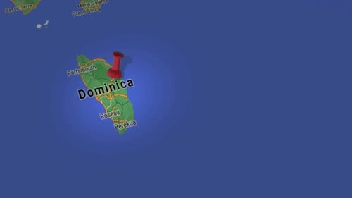 Dominica Island Map Animation with Animated Location Pin and Zoom