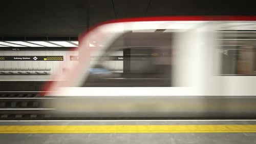 Empty Subway Train Arriving to platform in Underground Station. Transportation