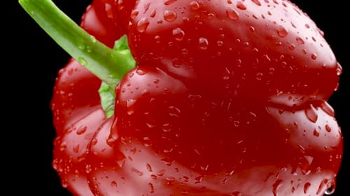 Fresh Red Pepper Rotating in Extreme Close Up