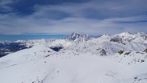 Winter drone flight over Mestia`s mountains in gerorgia.
Tetnuldi Ski Resort next to Uschba and Tet