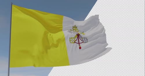 Realistic Waving Vatican City Flag with Transparent Alpha Channel