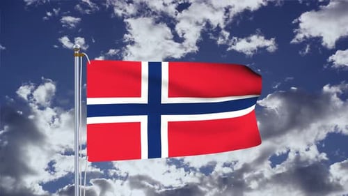 Realistic Waving Flag of Norway on a Cloudy Sky