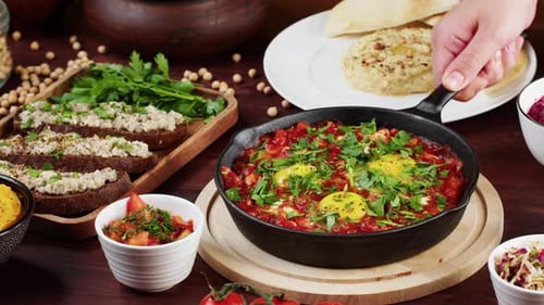 Array of Delicious Food on Wooden Table
