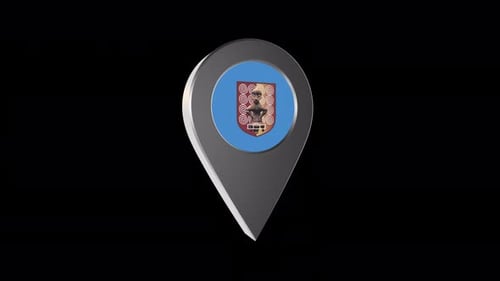3d Animation Map Navigation Pointer With Flag Of Pristina (Kosovo) With Alpha Channel - 4K