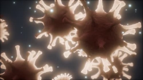 Células de microorganismos de vírus ou germes de bactérias sob microscópio com profundidade