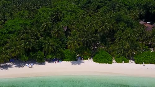 Drone seascape of coastline beach by ocean and sand background