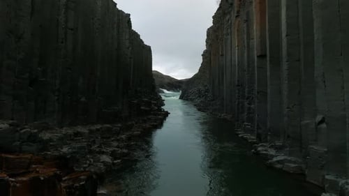 Epic Aerial View of the Studlagil Basalt Canyon Iceland