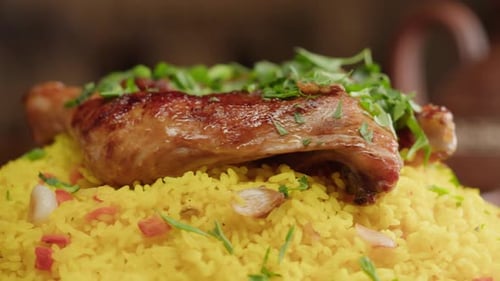 Roasted Chicken Leg on Yellow Rice