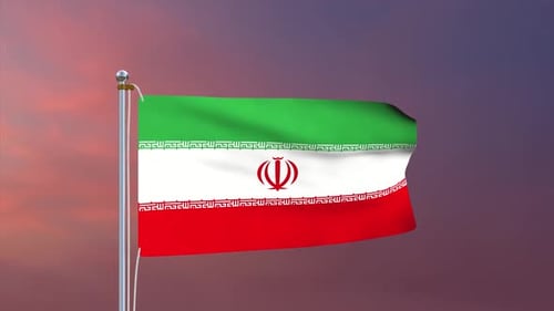 Animated Iran Flag Waving on a Pole Against Sky