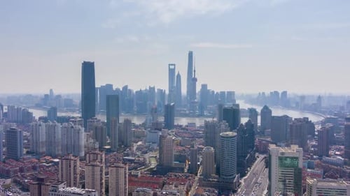 Shanghai City. Urban Lujiazui Skyline at Sunny Day. China. Aerial View