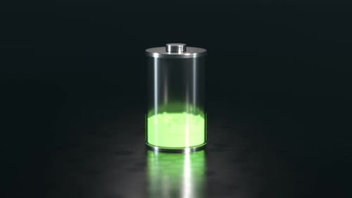 Battery charging process. Power level showed as green cells in increasing. 4K