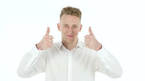 Young Man Gives Double Thumbs Up Gesture