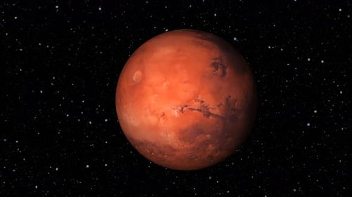 Rotating Red Planet Mars in Space Animation