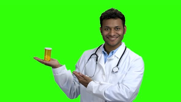 Smiling Doctor Presenting Pills on Green Screen, Medical Stock Footage ...
