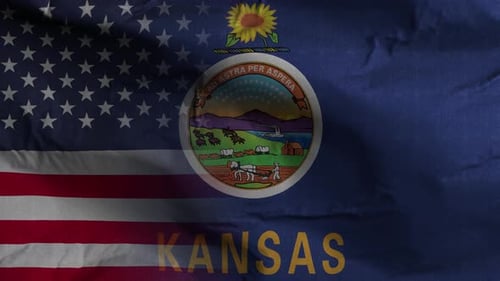 USA and Kansas State Flag Waving Animation